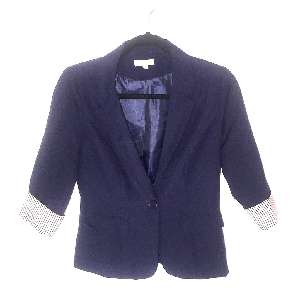 Navy Blue Blazer with a striped cuff arm